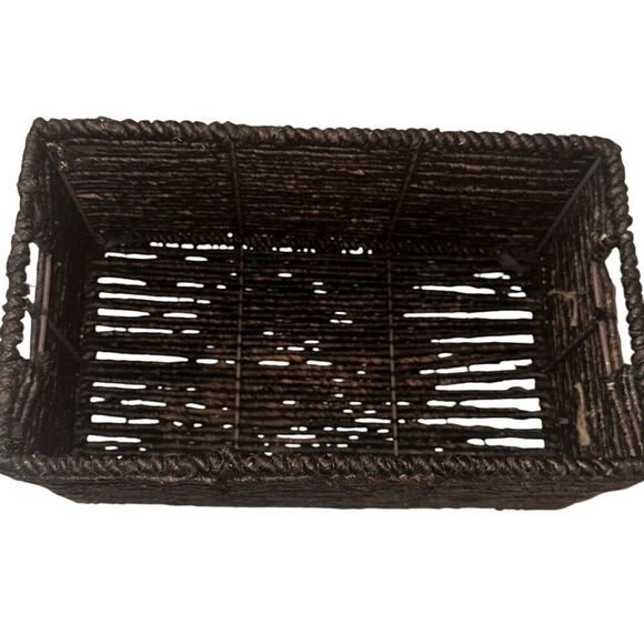 Dark Brown Rectangular Woven Wicker  Basket w/ side label space Size 14"x 7.5"x - Picture 6 of 11
